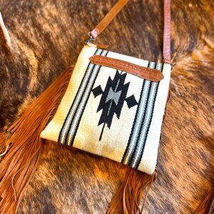 New Western Fringe Crossbody Purse Hand Tooled Leather Accents